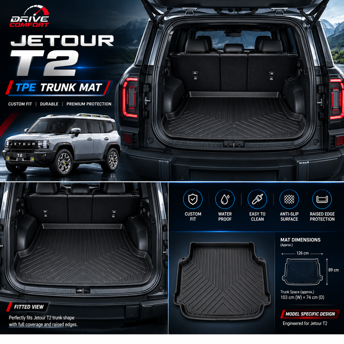 Jetour T2 TPE Trunk Mat – Premium Plastic Boot Protection
