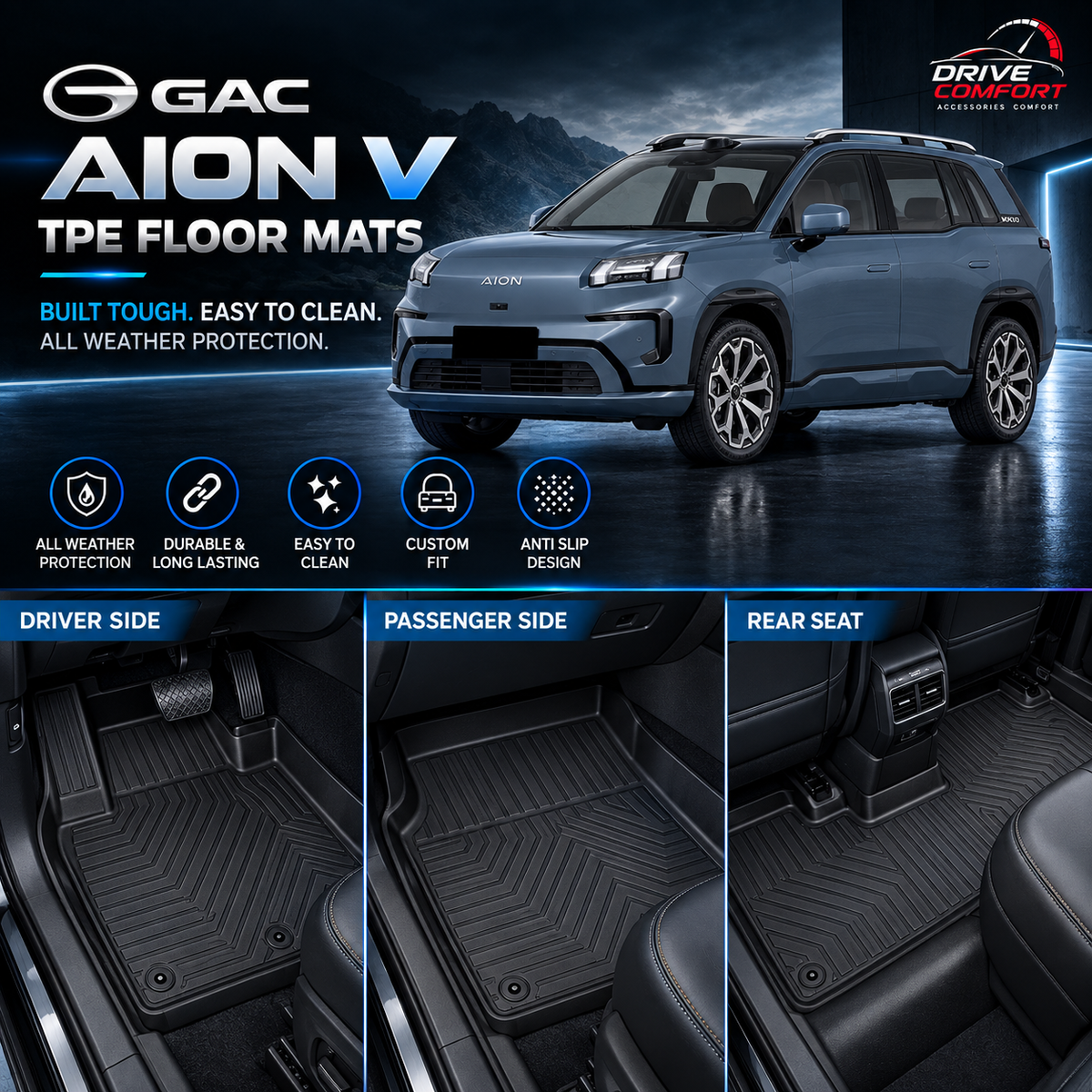 GAC Aion V Premium TPE Floor Mats Custom Fit All Weather Car Mats