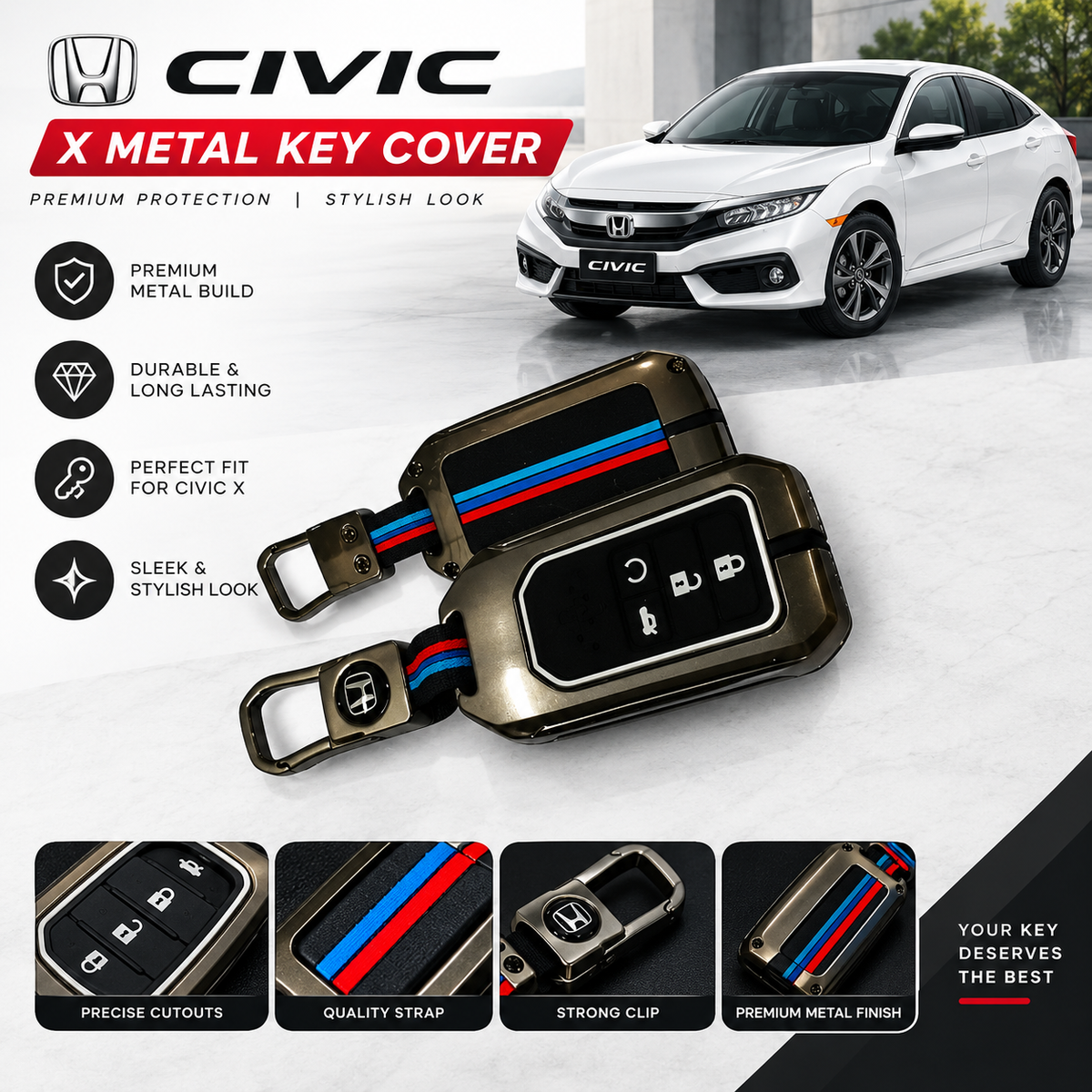Honda Civic Metallic Casing Key Cover – Best Protection