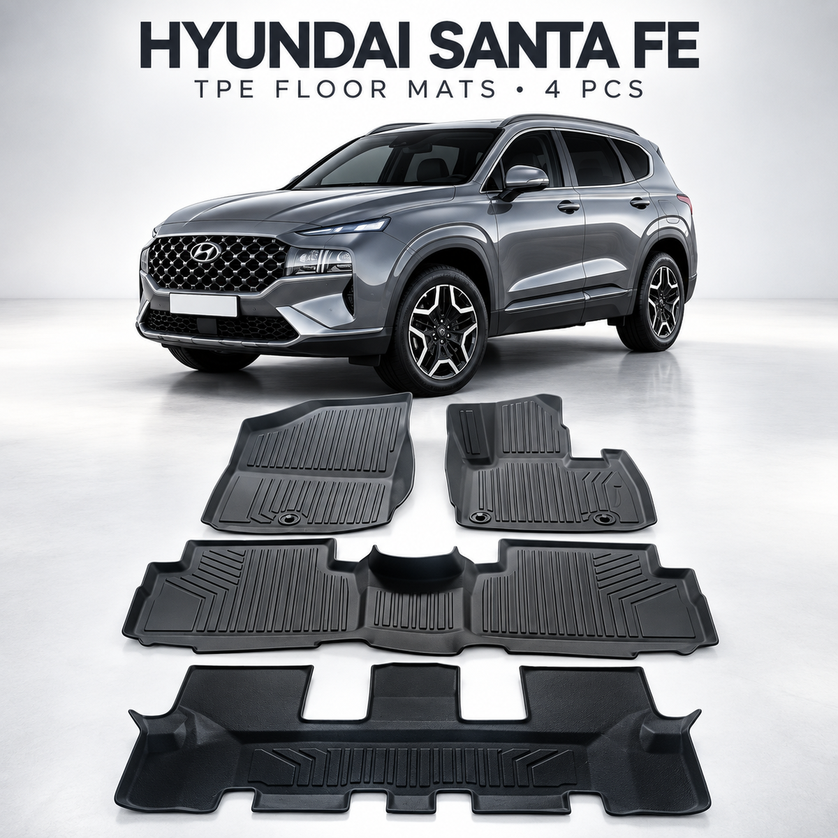 Hyundai Santa Fe Premium TPE Floor Mats 7 Seater Custom Fit All Weather Car Mats
