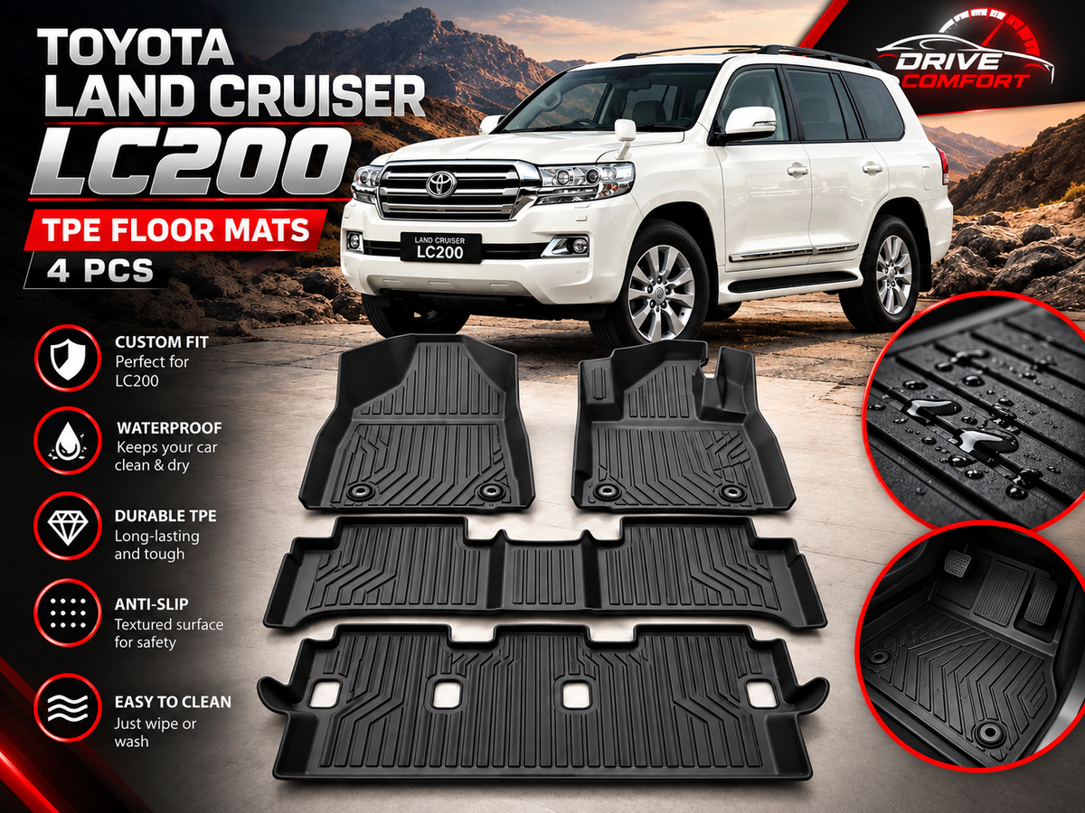 Toyota Land Cruiser LC200 (2008–2021) Premium TPE Floor Mats 7 Seater Custom Fit All Weather Car Mats