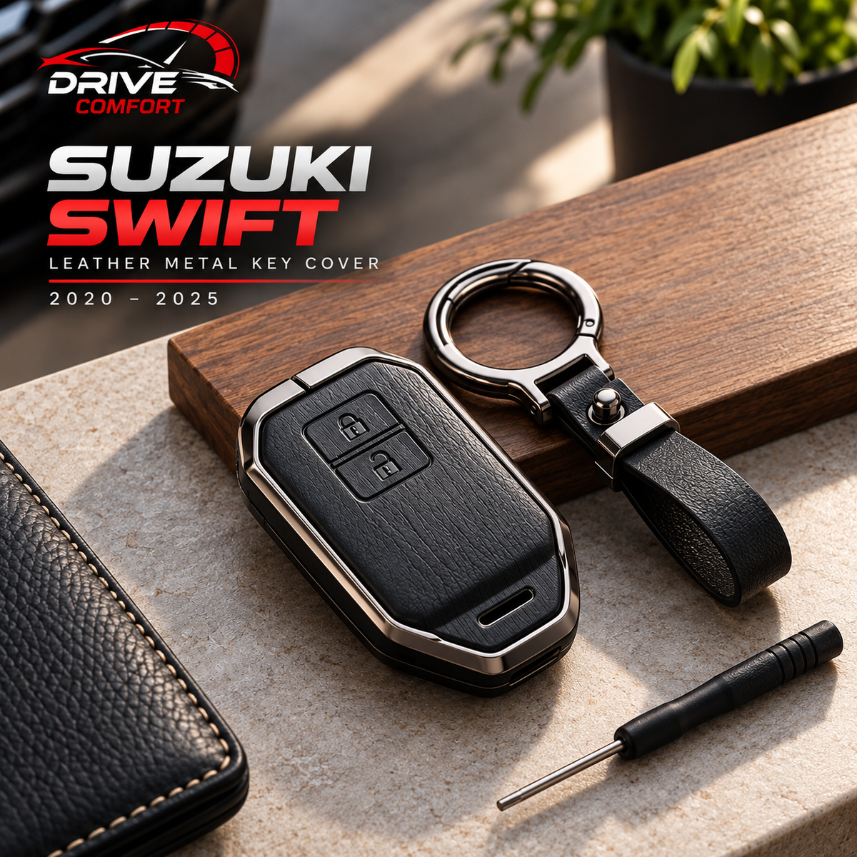 Suzuki Swift 2020-2026 Premium Leather Metal Key Cover – Premium Protection Case