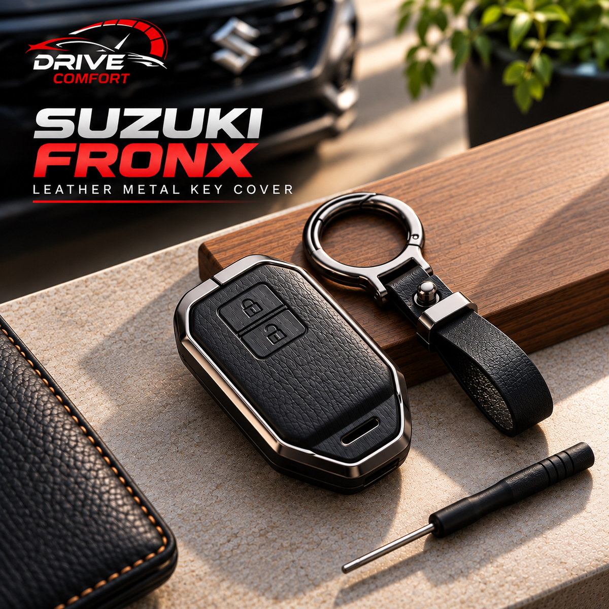 Suzuki Fronx Premium Leather Metal Key Cover – Premium Protection Case