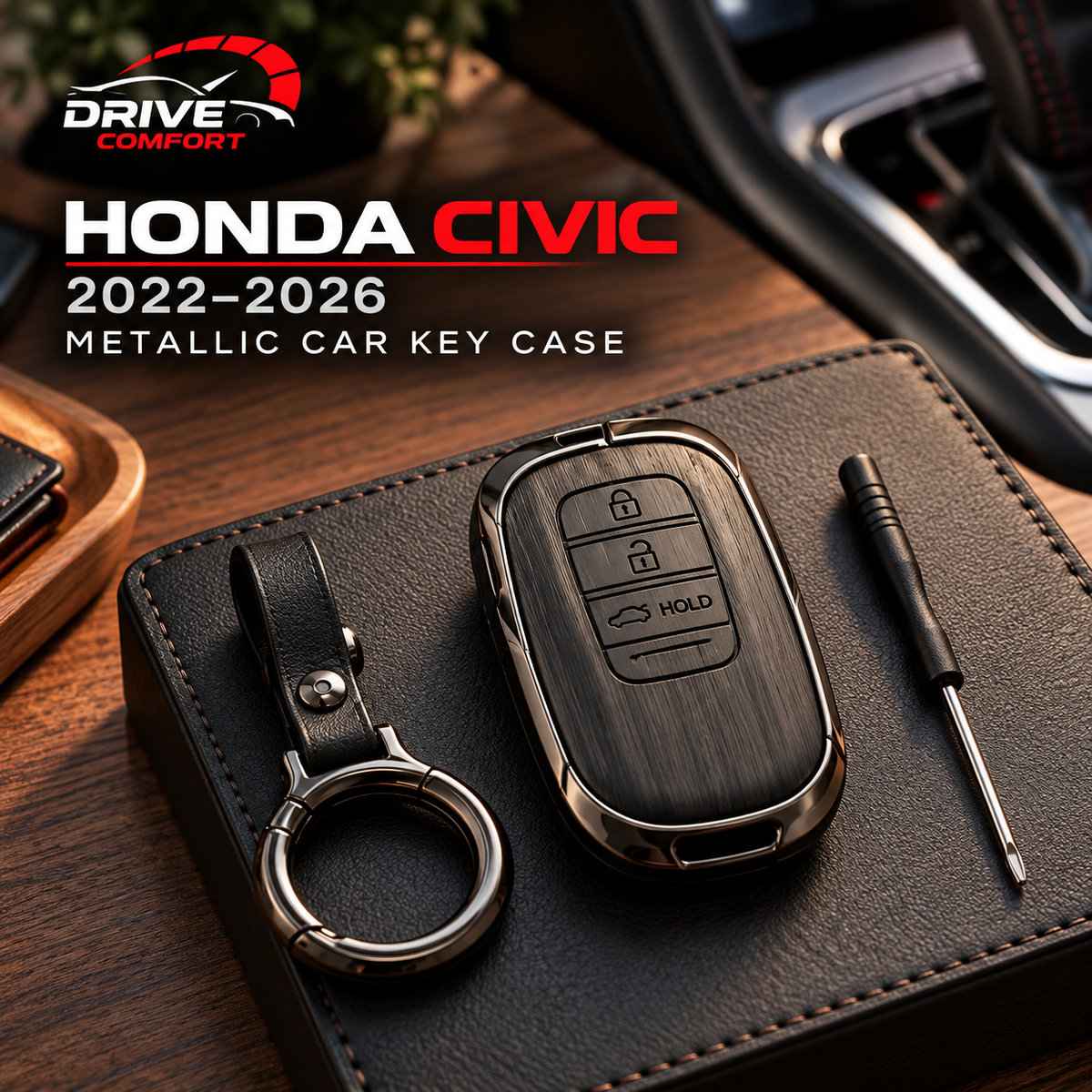 Honda Civic 2022-2026 Premium Leather Metal Key Cover – Premium Protection Case
