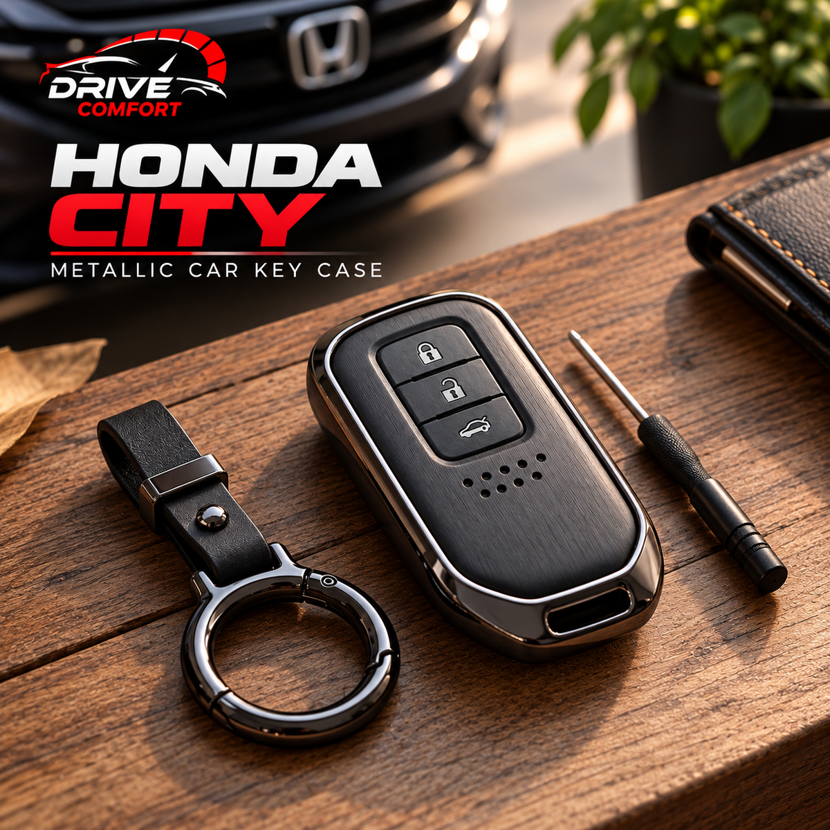 Honda City 2022-2026 Premium Leather Metal Key Cover – Premium Protection Case