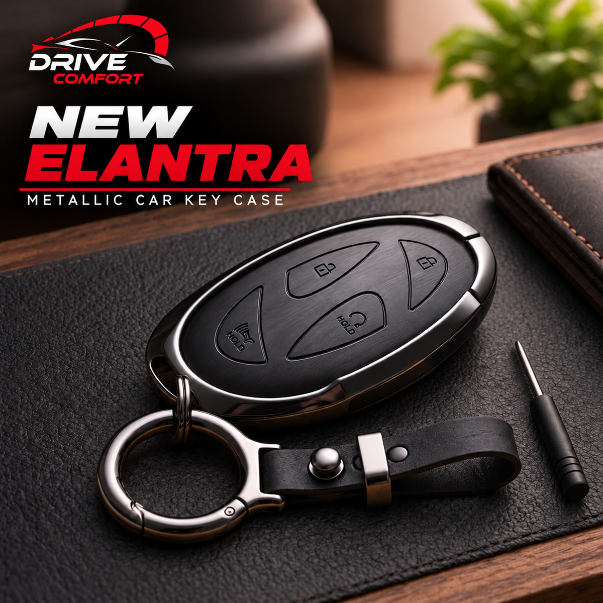 Hyundai New Elantra Premium Leather Metal Key Cover – Premium Protection Case