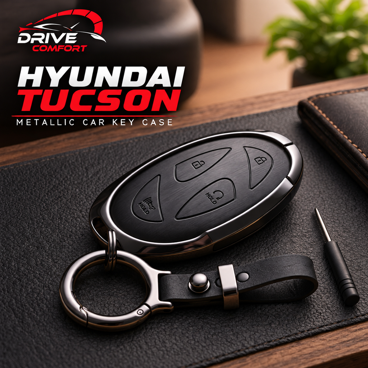 Hyundai New Tucson Premium Leather Metal Key Cover – Premium Protection Case