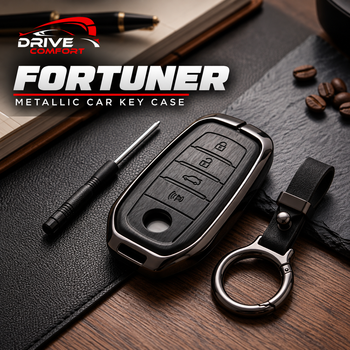 Toyota Fortuner Premium Leather Metal Key Cover – Premium Protection Case