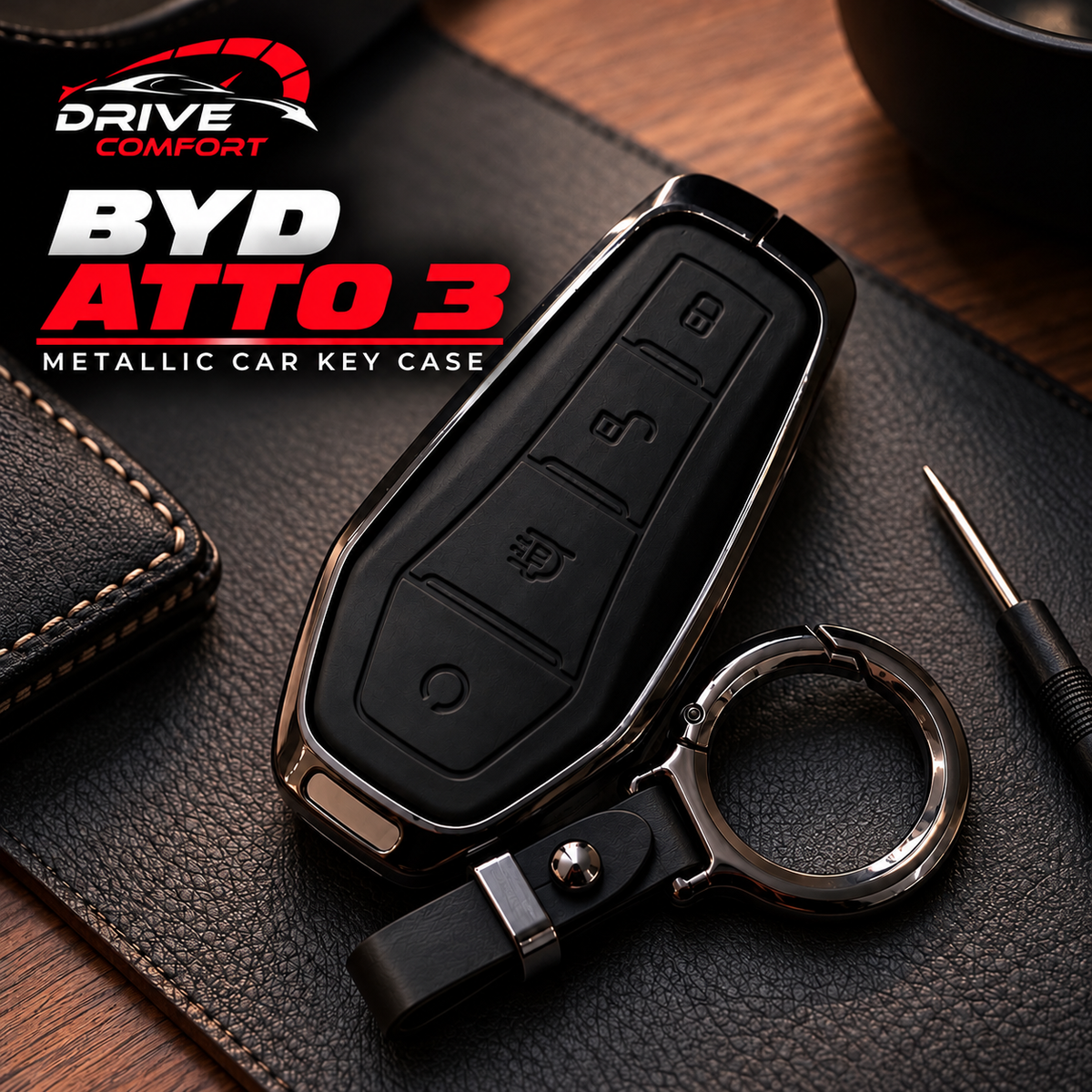 BYD Atto 3 Premium Leather Metal Key Cover – Premium Protection Case