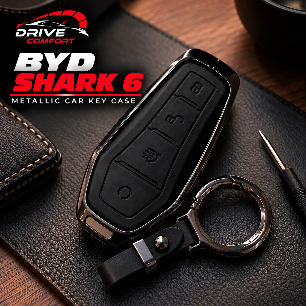 BYD Shark 6 Premium Leather Metal Key Cover – Premium Protection Case