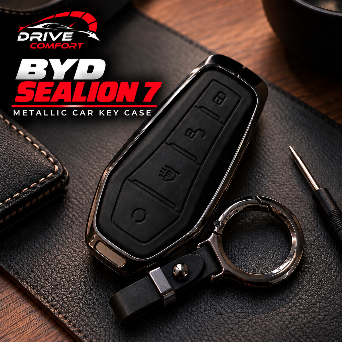 BYD Sealion 7 Premium Leather Metal Key Cover – Premium Protection Case