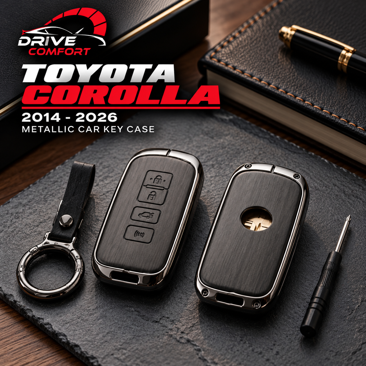 Toyota Corolla Grande Premium Leather Metal Key Cover – Premium Protection Case