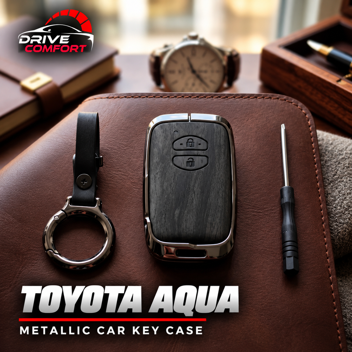 Toyota Aqua Premium Leather Metal Key Cover – Premium Protection Case