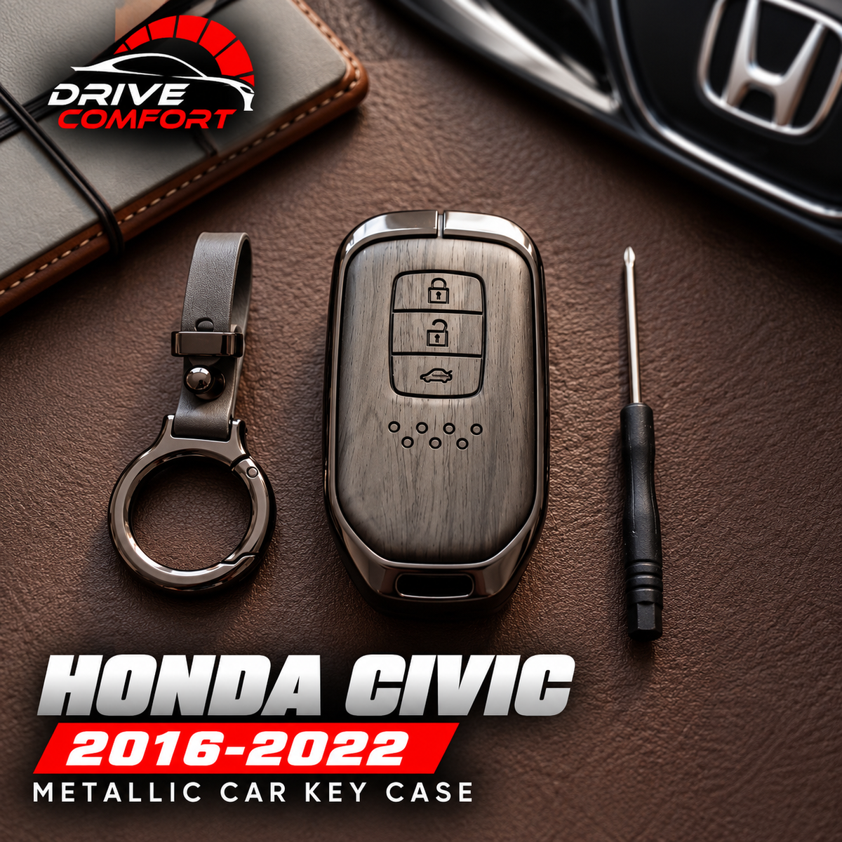 Honda Civic 2016-2021 Premium Leather Metal Key Cover – Premium Protection Case