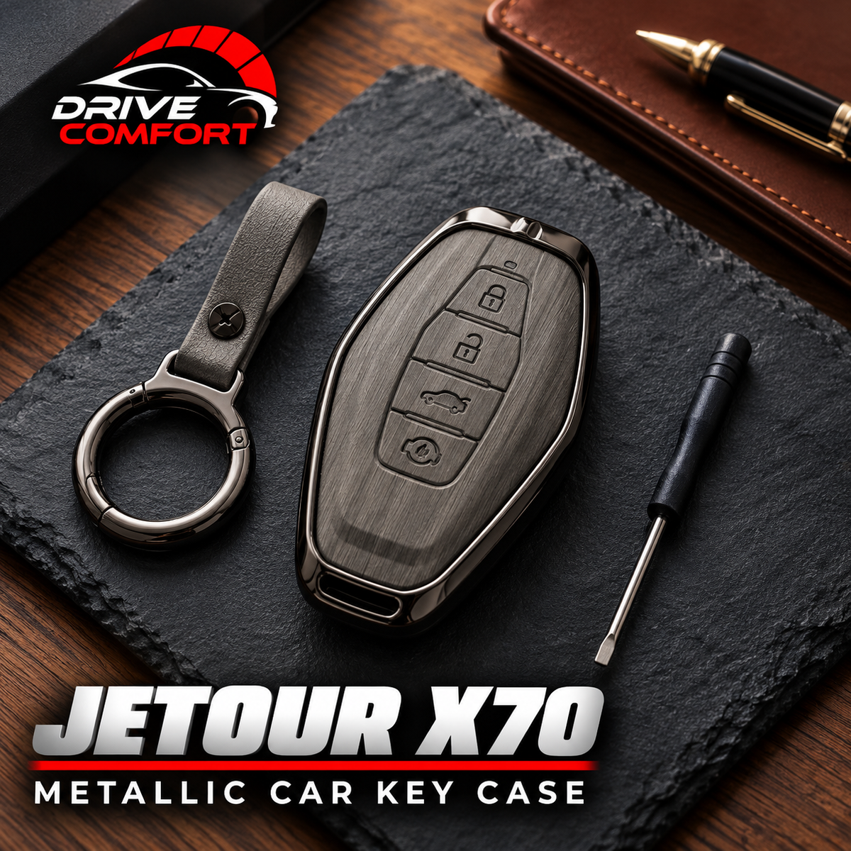 Jetour X70 Premium Leather Metal Key Cover – Premium Protection Case