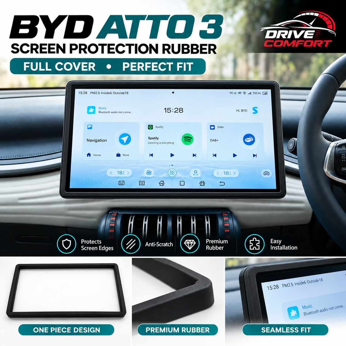BYD Atto 3 Silicone Screen Protection Cover – Soft Rubber Display Guard