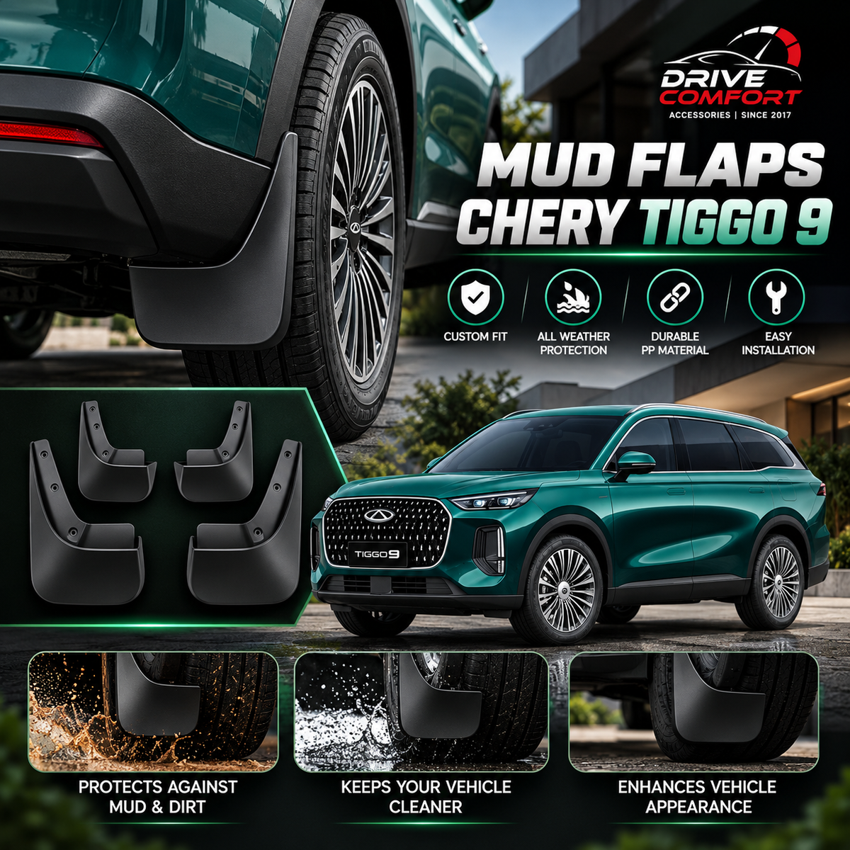 Chery Tiggo 9 PHEV Mud Flaps – Custom Fit Splash Guards
