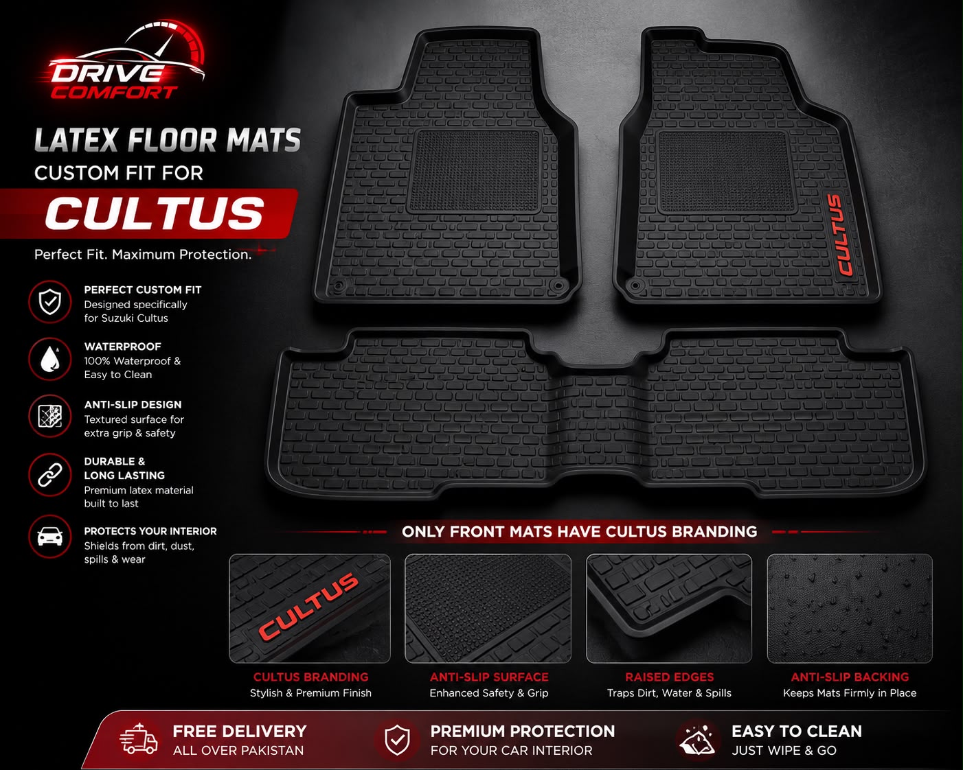 Suzuki Cultus Custom-Fit Latex Floor Mats – Black