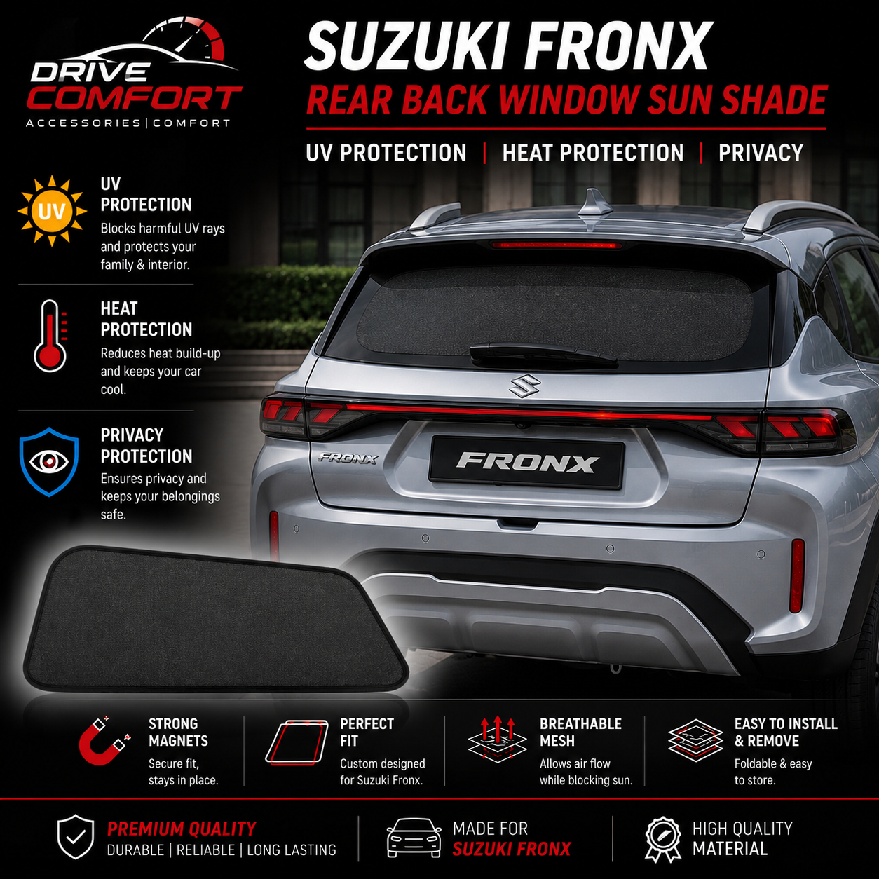 Suzuki Fronx Rear Trunk Sun Shade – Boot Privacy & Cargo Protection Cover