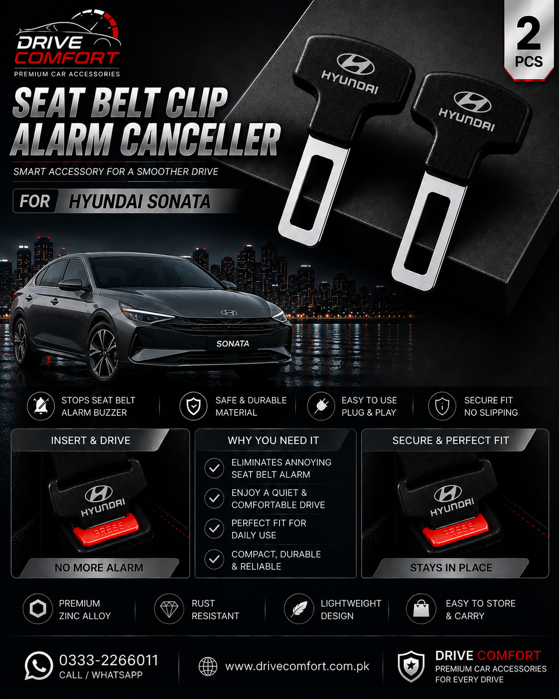 Hyundai Sonata Seat Belt Clip Alarm Canceller – Metallic 2 Pcs Set