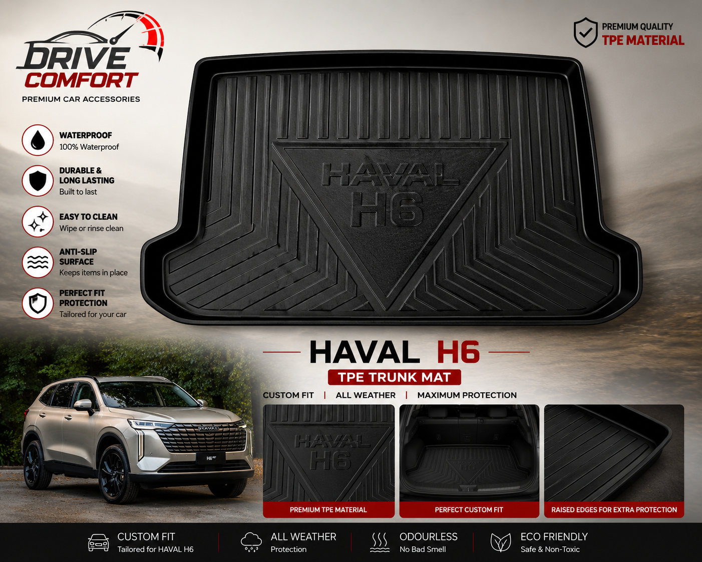 Haval H6 TPE Trunk Mat – Premium Plastic Boot Protection