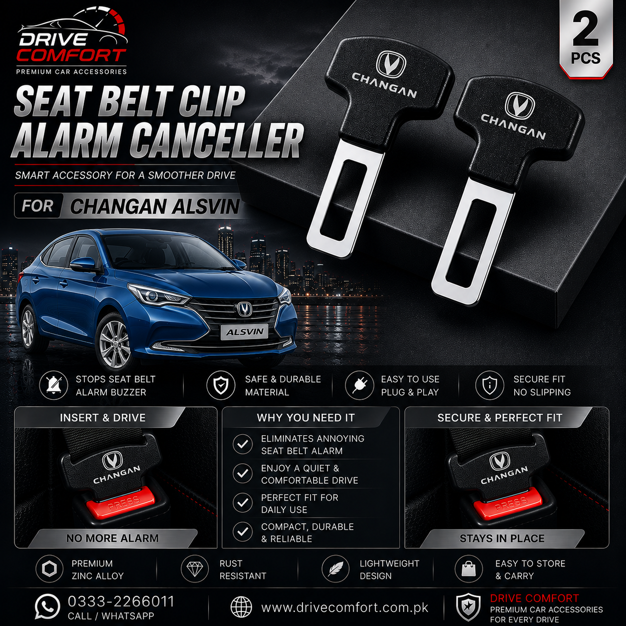 Changan Alsvin Seat Belt Clip Alarm Canceller – Metallic 2 Pcs Set