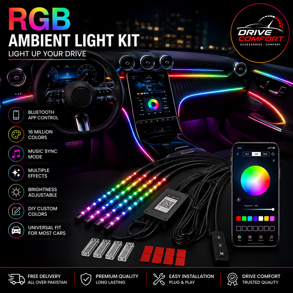 RGB Ambient Light Kit for Car – Bluetooth App Control | Music Sync | Multi Mode | Universal Fit All Cars