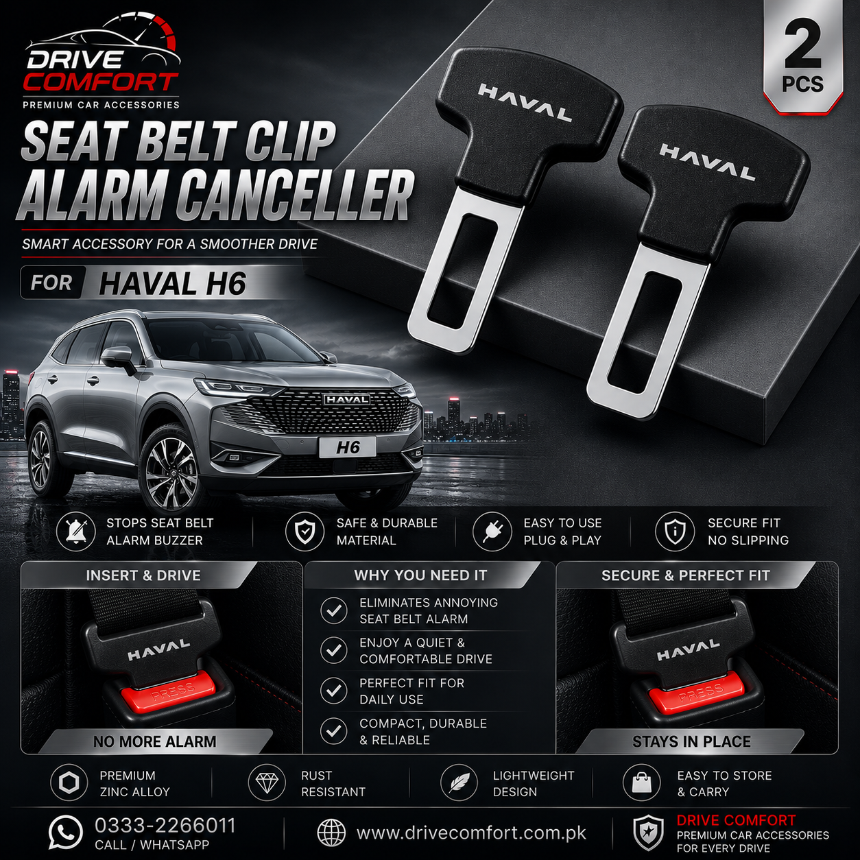 Haval H6 Seat Belt Clip Alarm Canceller – Metallic 2 Pcs Set