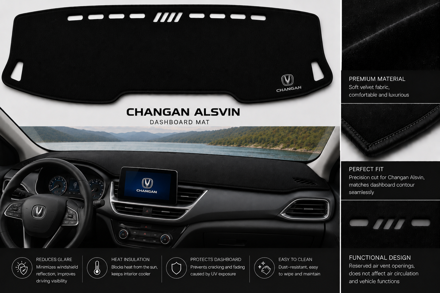 Changan Alsvin Dashboard Mat Soft Velvet Fabric Sun Protection Cover