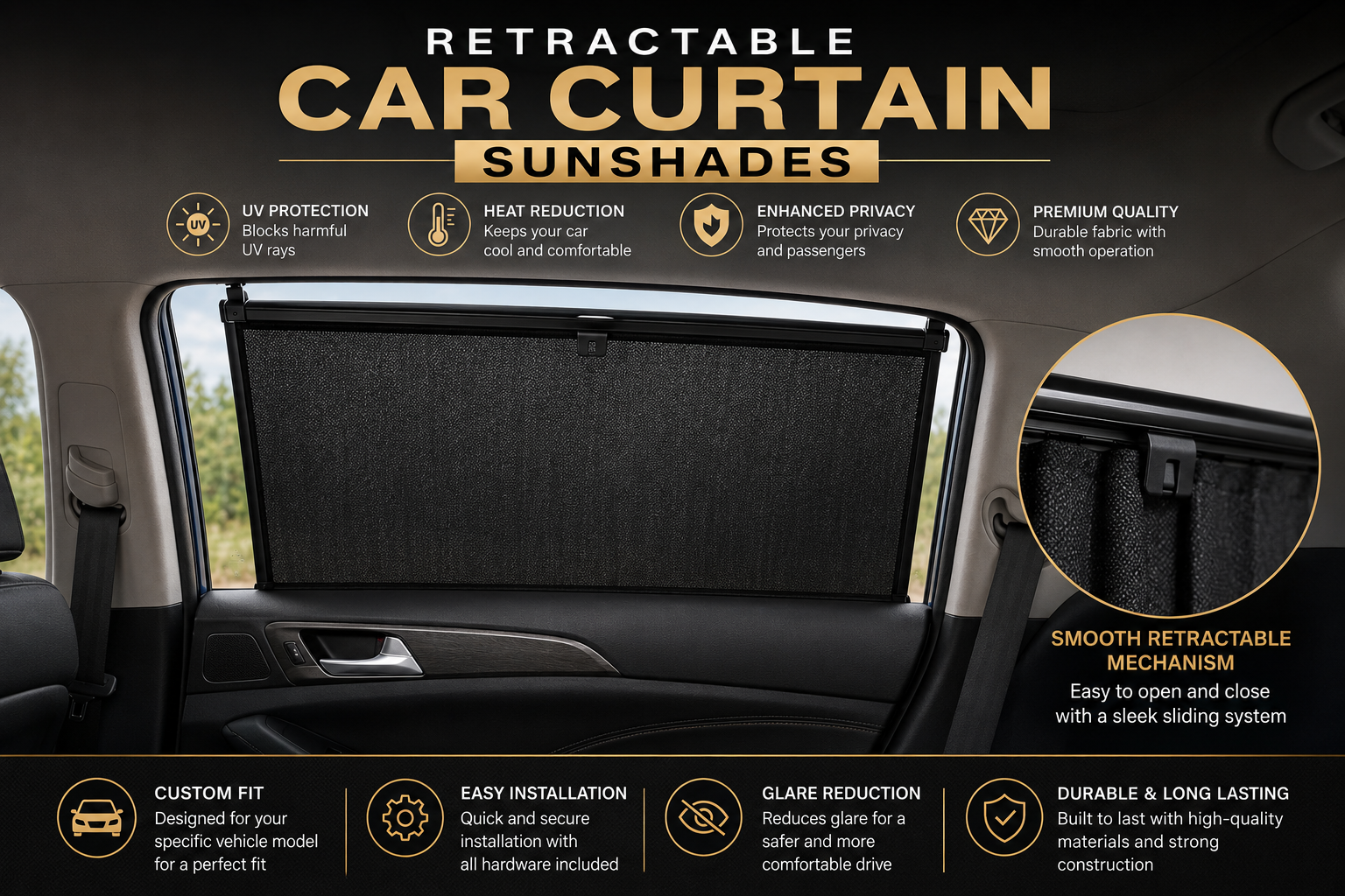 BYD Atto 2 Retractable Car Curtain Sunshades – Custom Fit Privacy & UV Protection