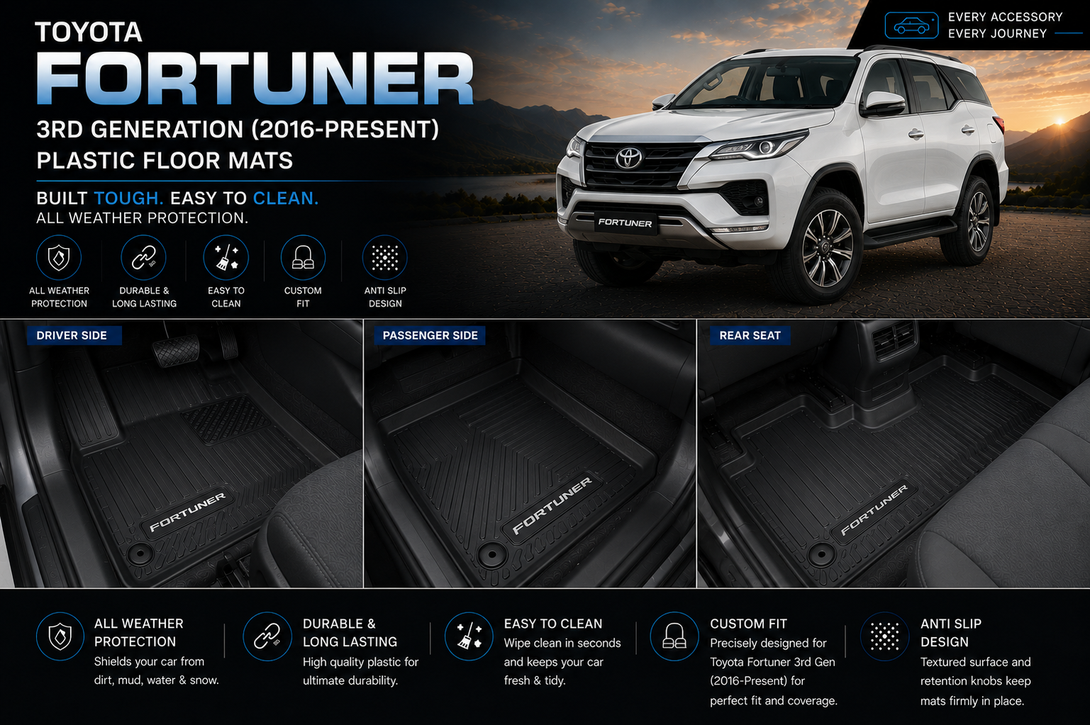 Toyota Fortuner Premium TPE Floor Mats Custom Fit All Weather Car Mats