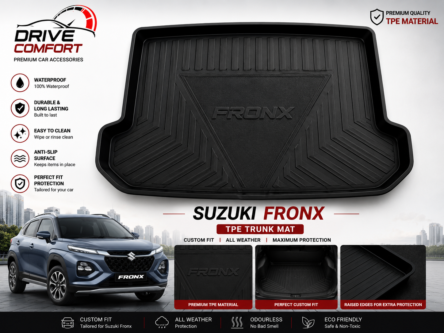 Suzuki Fronx TPE Trunk Mat – Premium Plastic Boot Protection