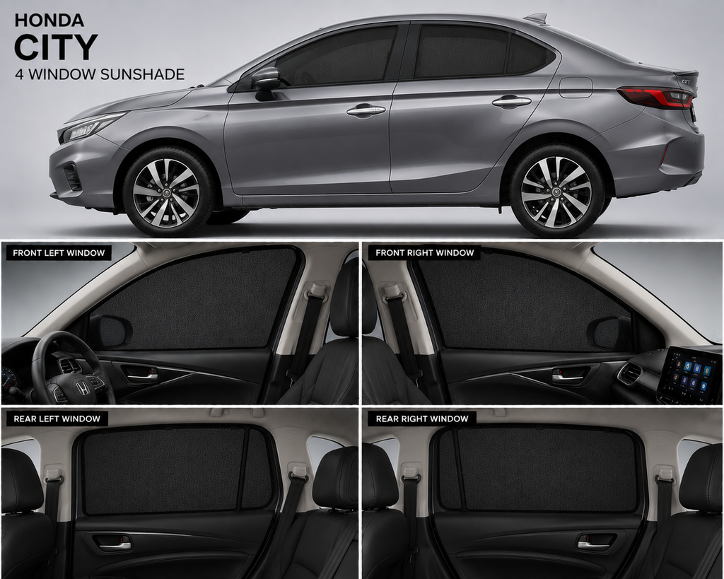 Honda City Car Window Sun Shades Black 4 Piece Set With Logo