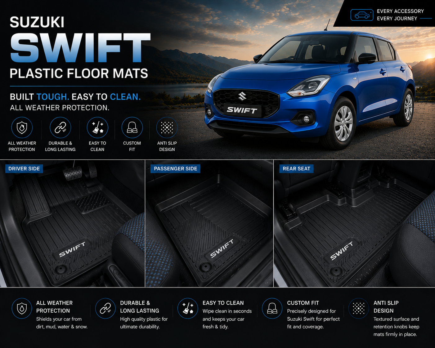 Suzuki Swift Premium TPE Floor Mats Custom Fit All Weather Car Mats