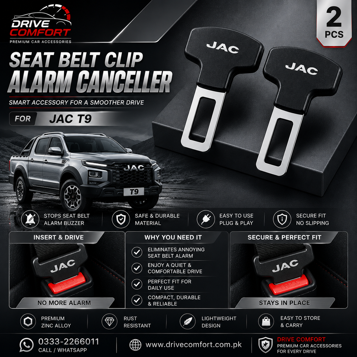 JAC T9 Seat Belt Clip Alarm Canceller – Metallic 2 Pcs Set
