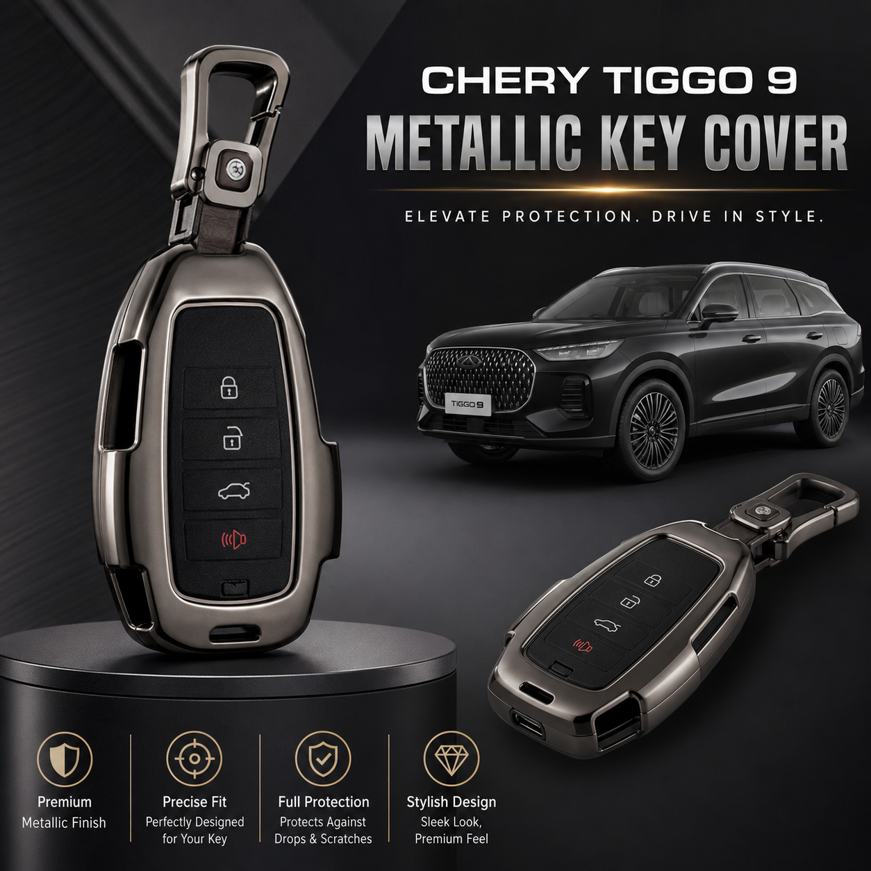 Chery Tiggo 9 Metallic Casing Key Cover – Best Protection