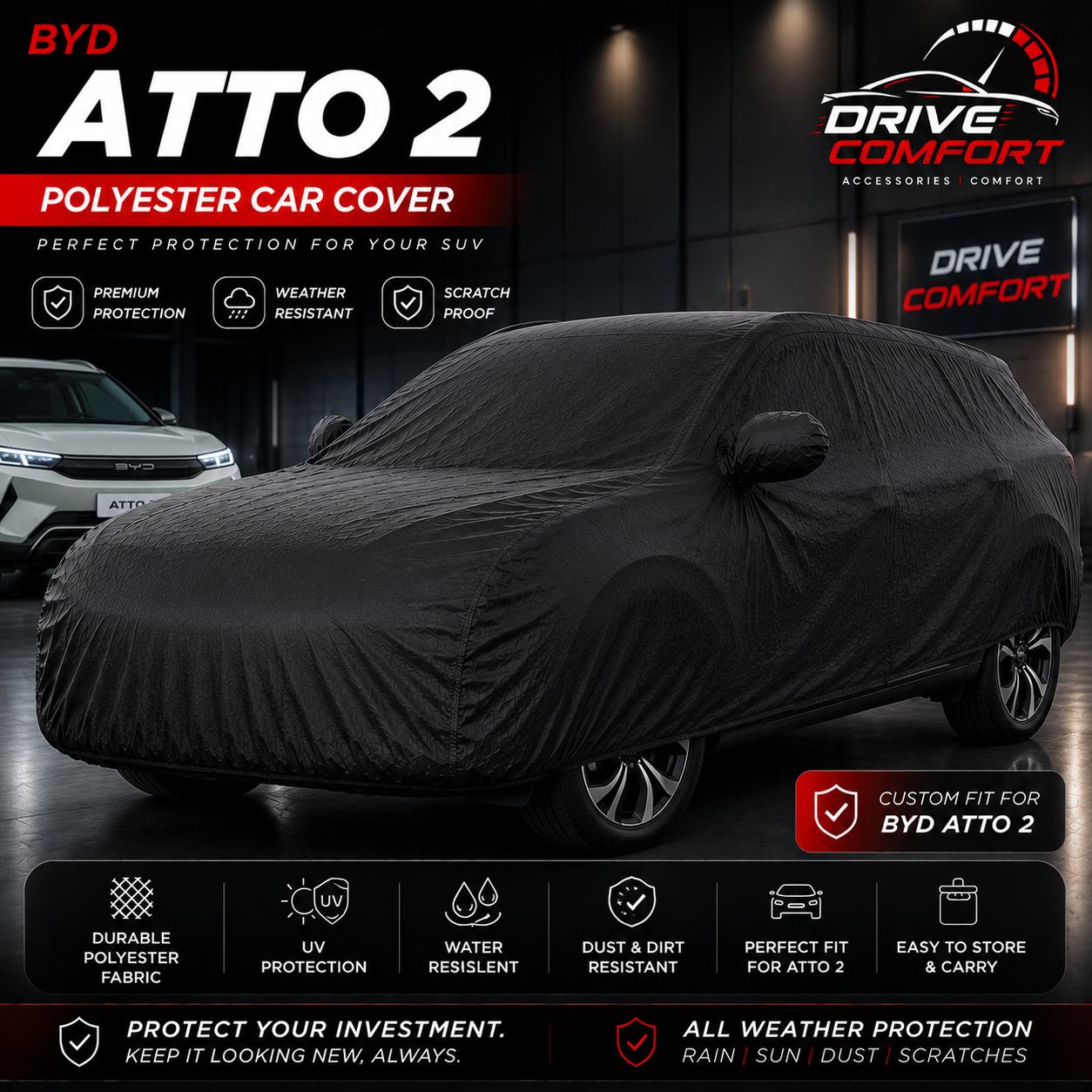 BYD Atto 2 Polyester Car Top Cover – Premium All Weather Protection
