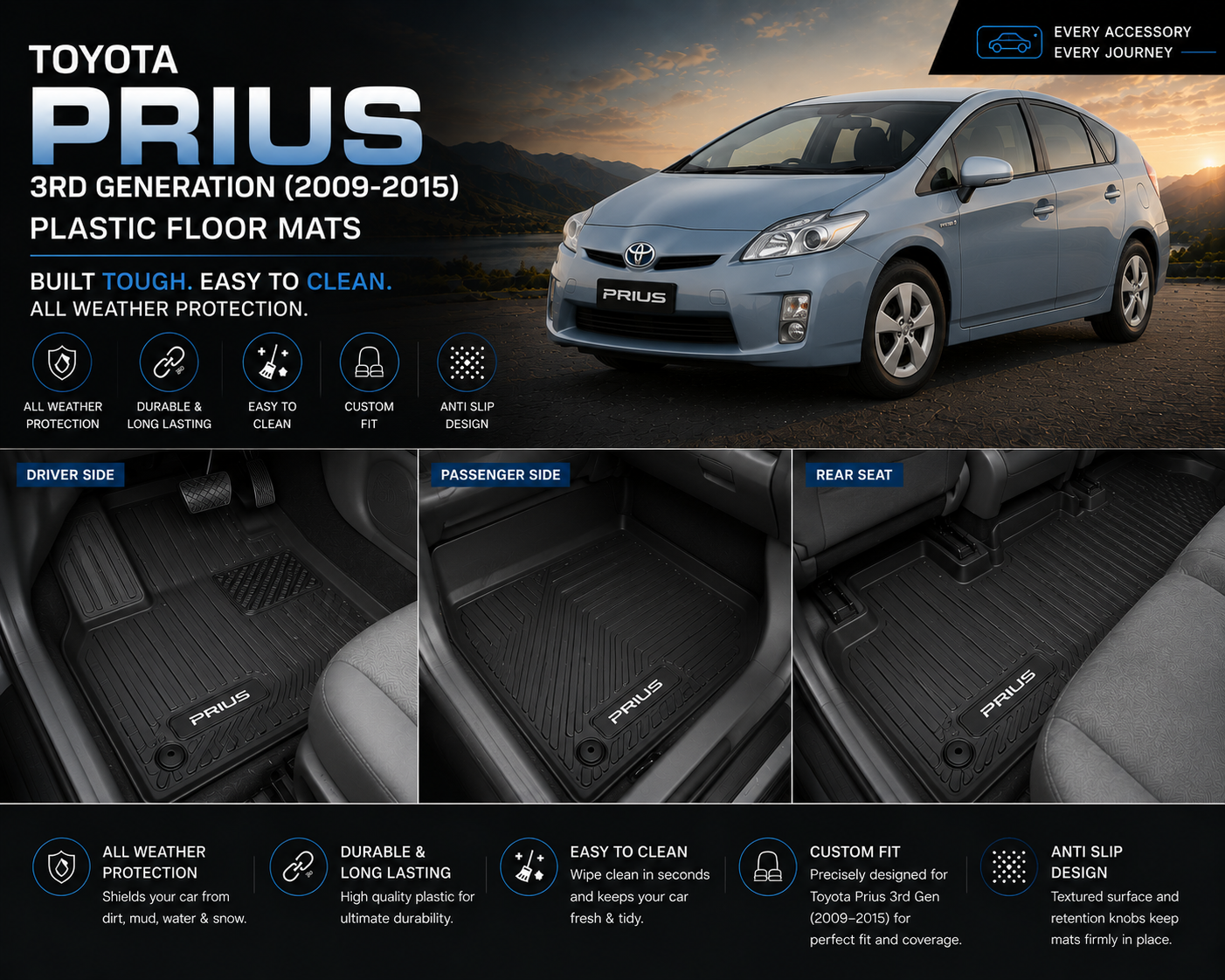 Toyota Prius Premium TPE Floor Mats Custom Fit All Weather Car Mats