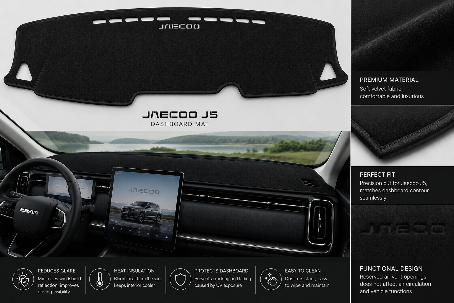 Jaecoo J5 Dashboard Mat Soft Velvet Fabric Sun Protection Cover