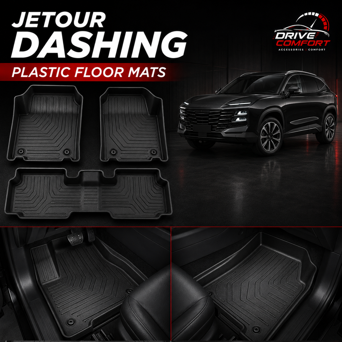 Jetour Dashing custom fit washable plastic floor mats by Drive Comfort