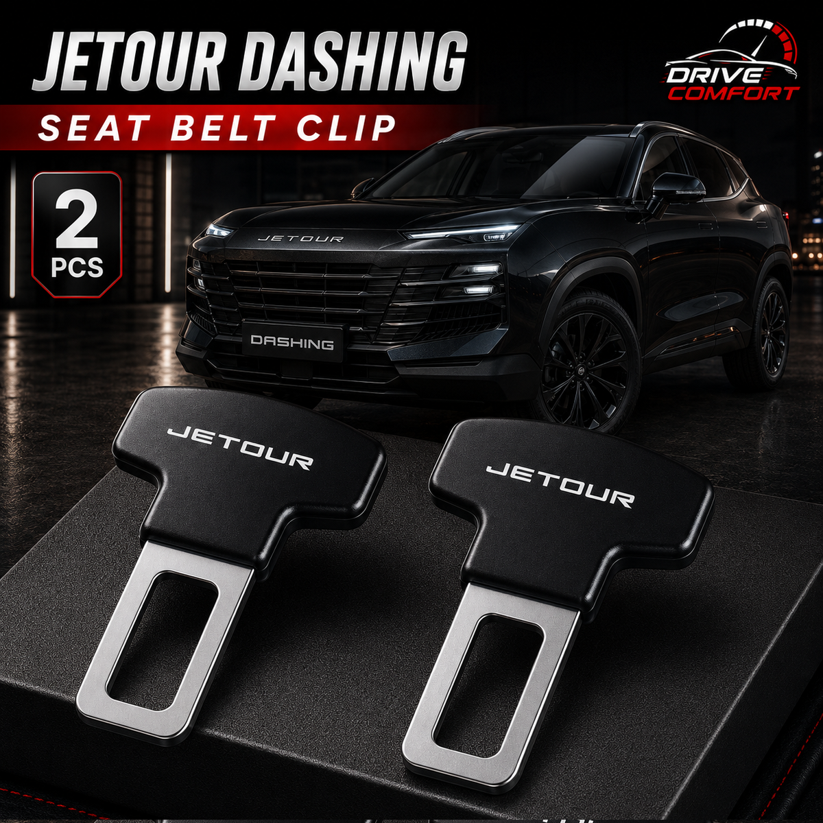 Jetour Dashing metallic seat belt clip alarm canceller 2 pieces by Drive Comfort