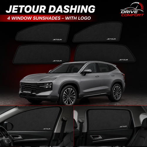 Jetour Dashing black 4 piece window sunshades with Jetour logo by Drive Comfort