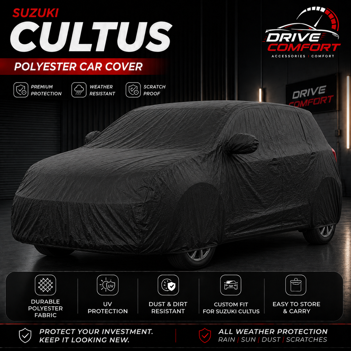 Suzuki Cultus polyester car top cover with all-weather protection
