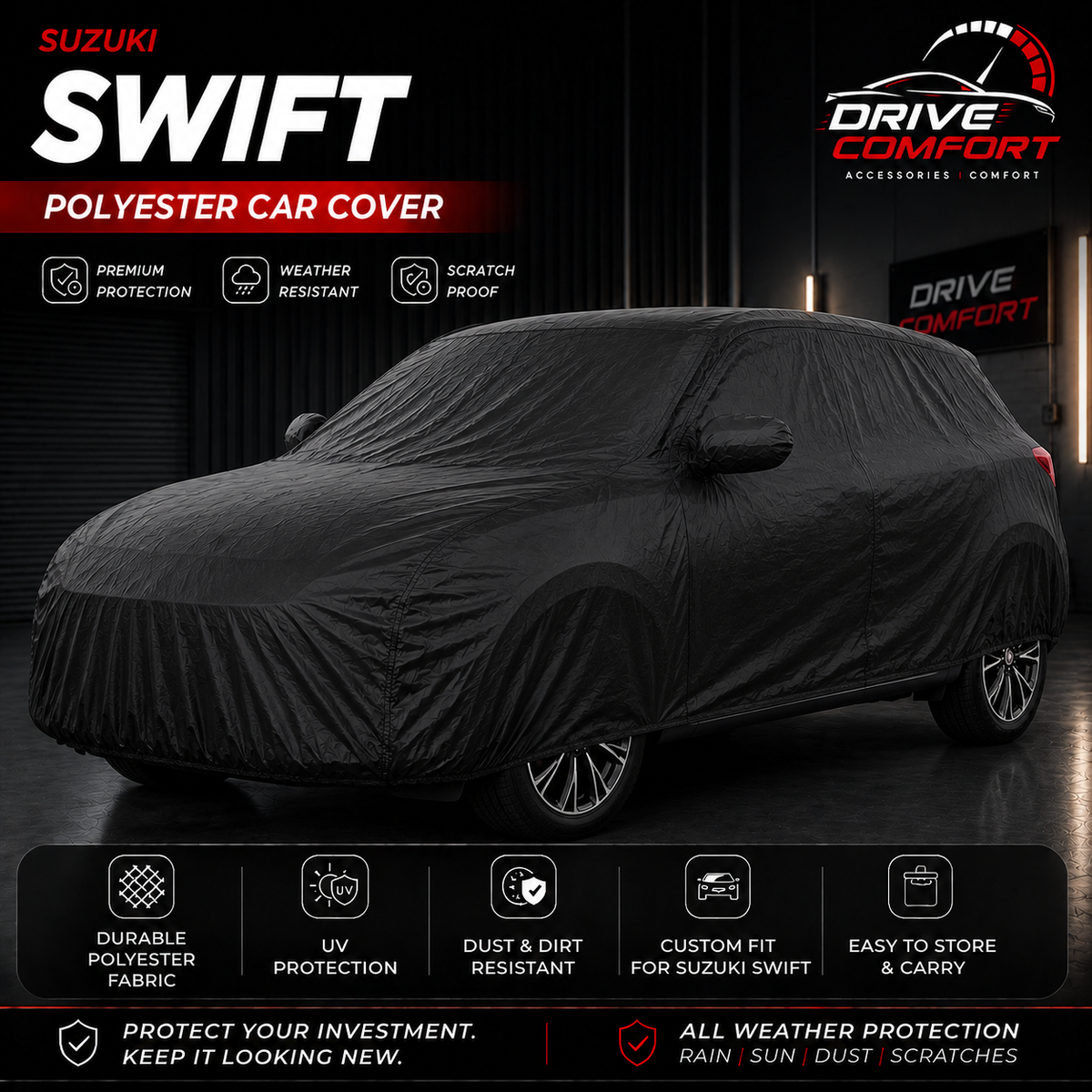 Suzuki Swift polyester car top cover with all-weather protection