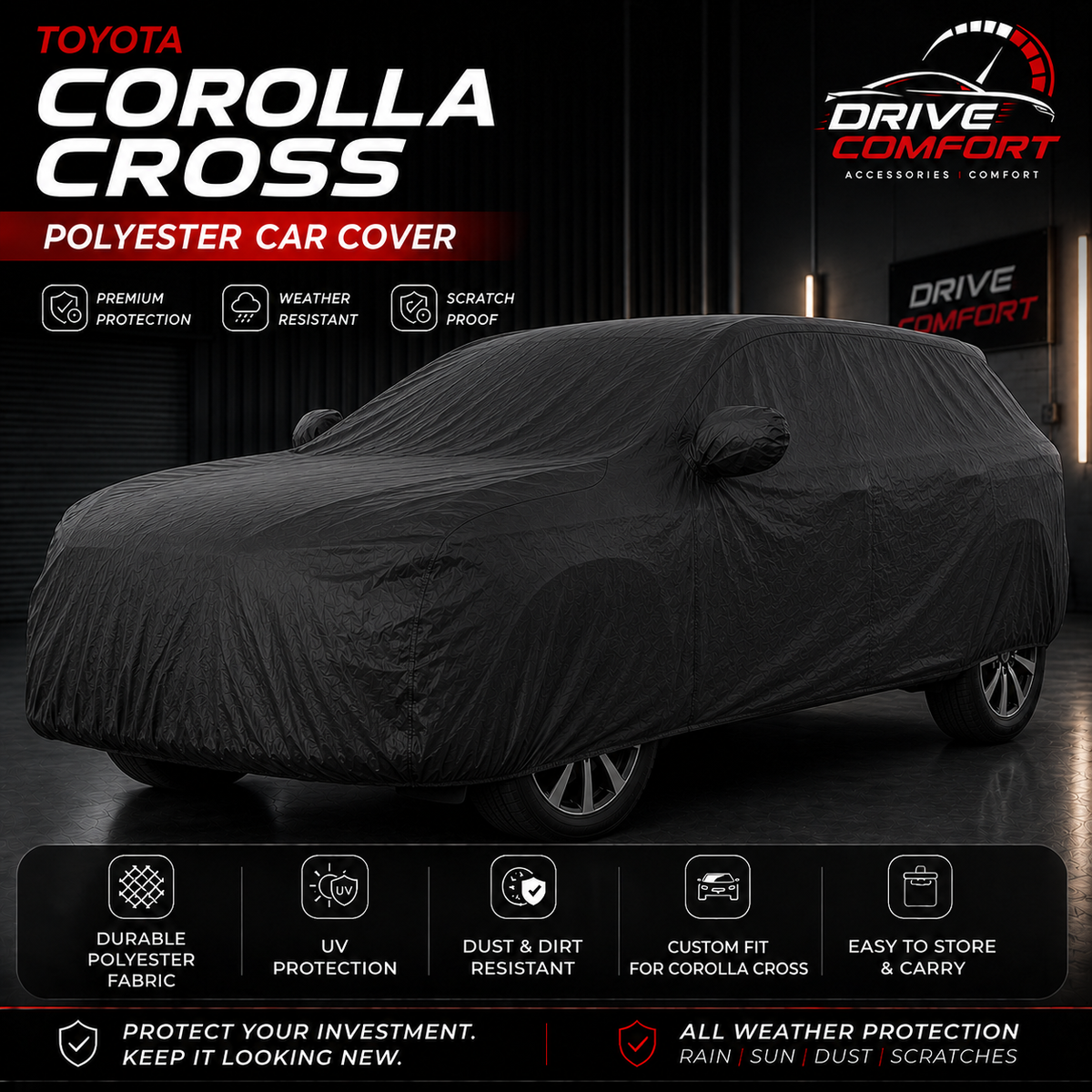 Toyota Corolla Cross polyester car top cover with all-weather protection