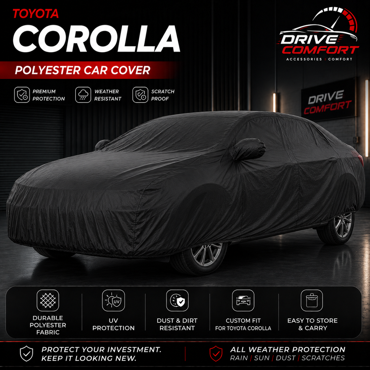 Toyota Corolla polyester car top cover with all-weather protection