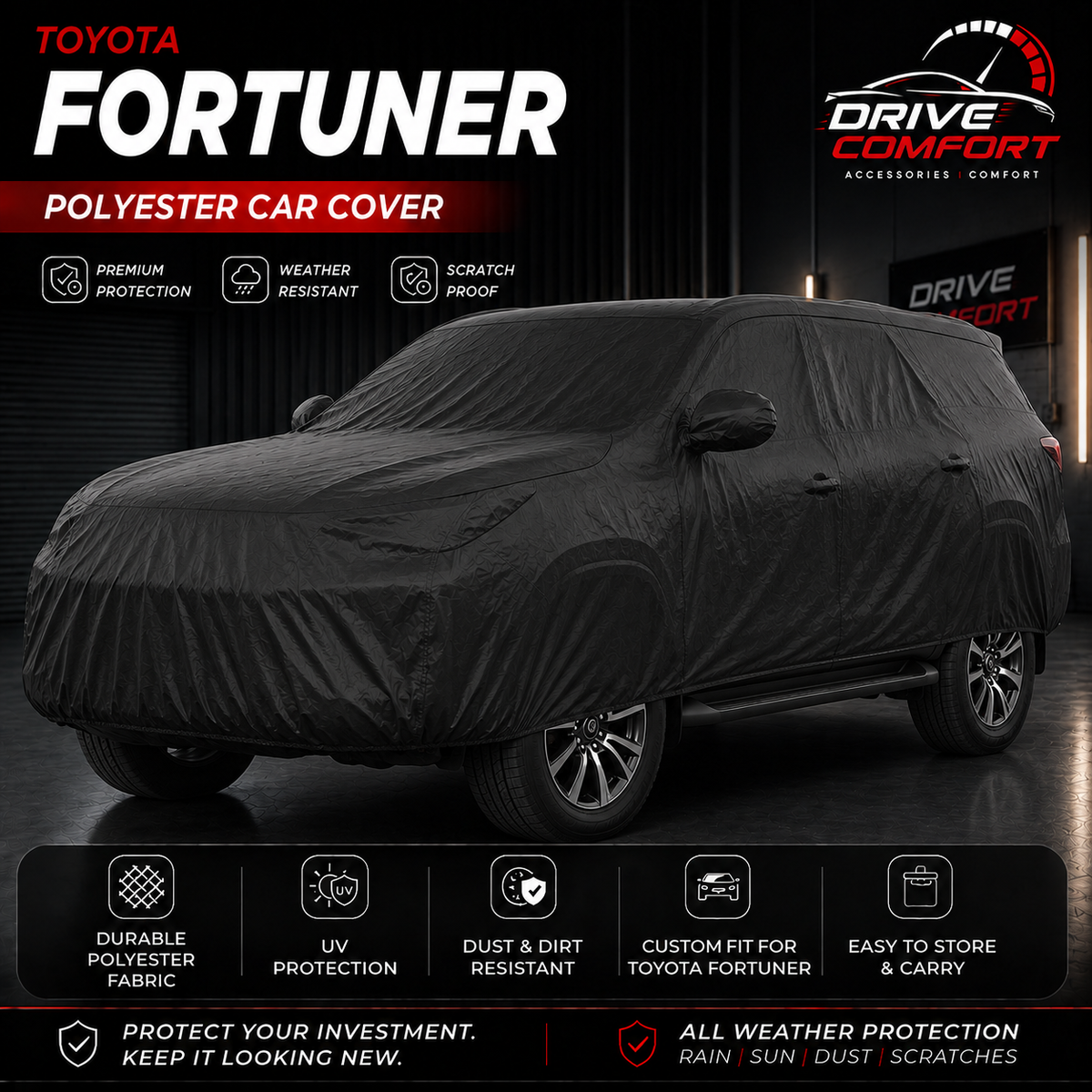 Toyota Fortuner polyester car top cover with all-weather protection