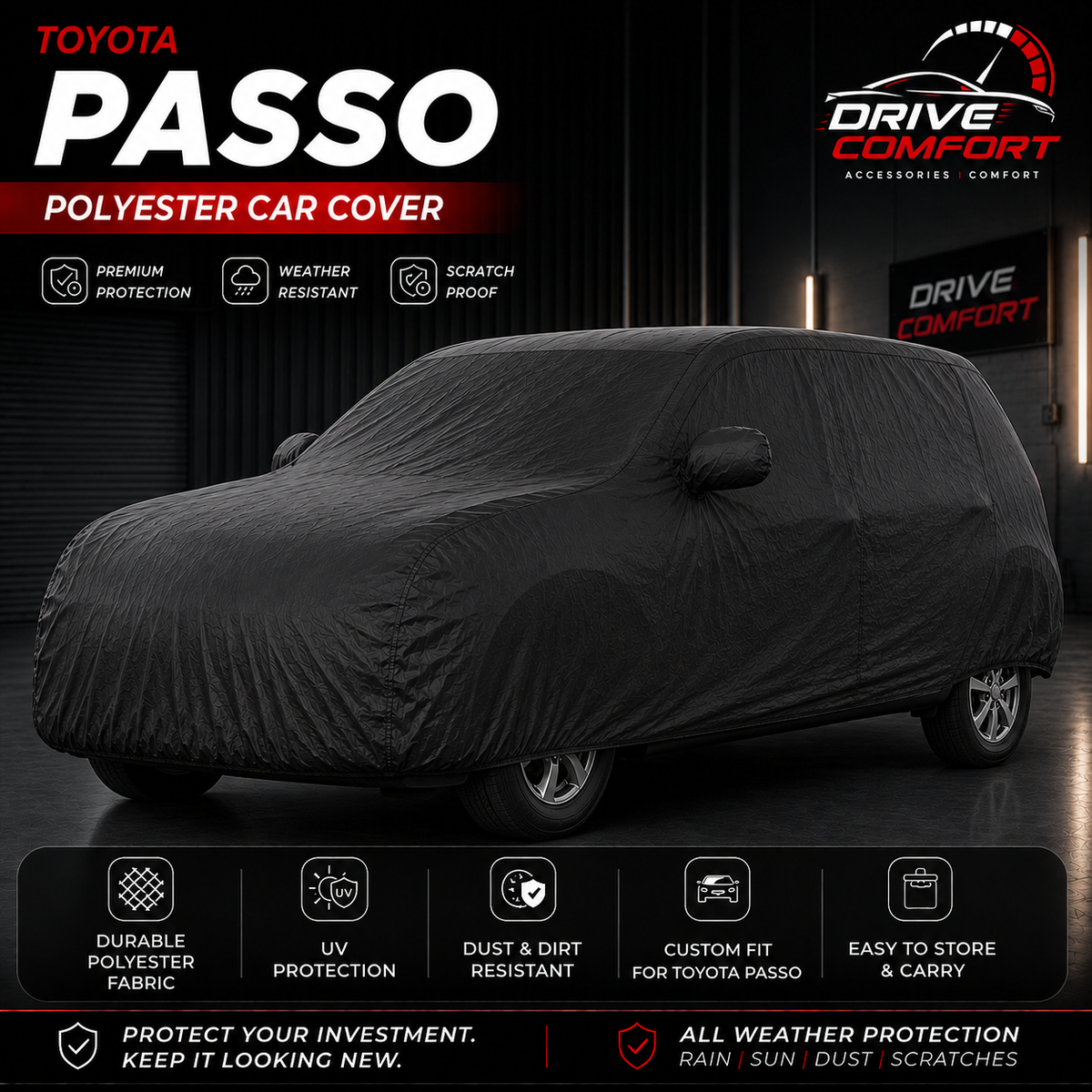 Toyota Passo polyester car top cover with all-weather protection