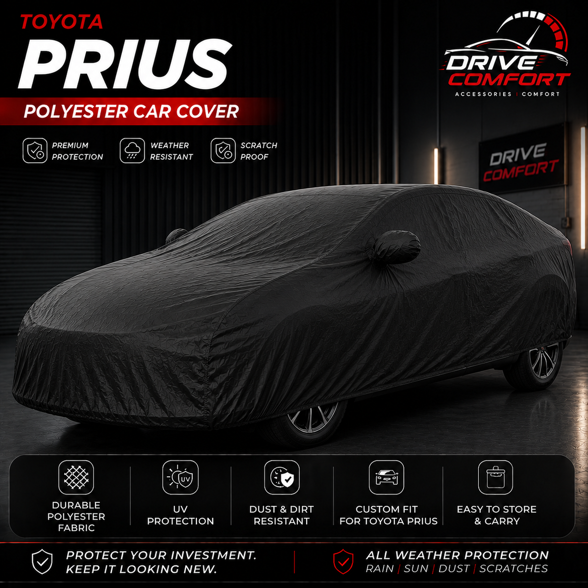 Toyota Prius polyester car top cover with all-weather protection