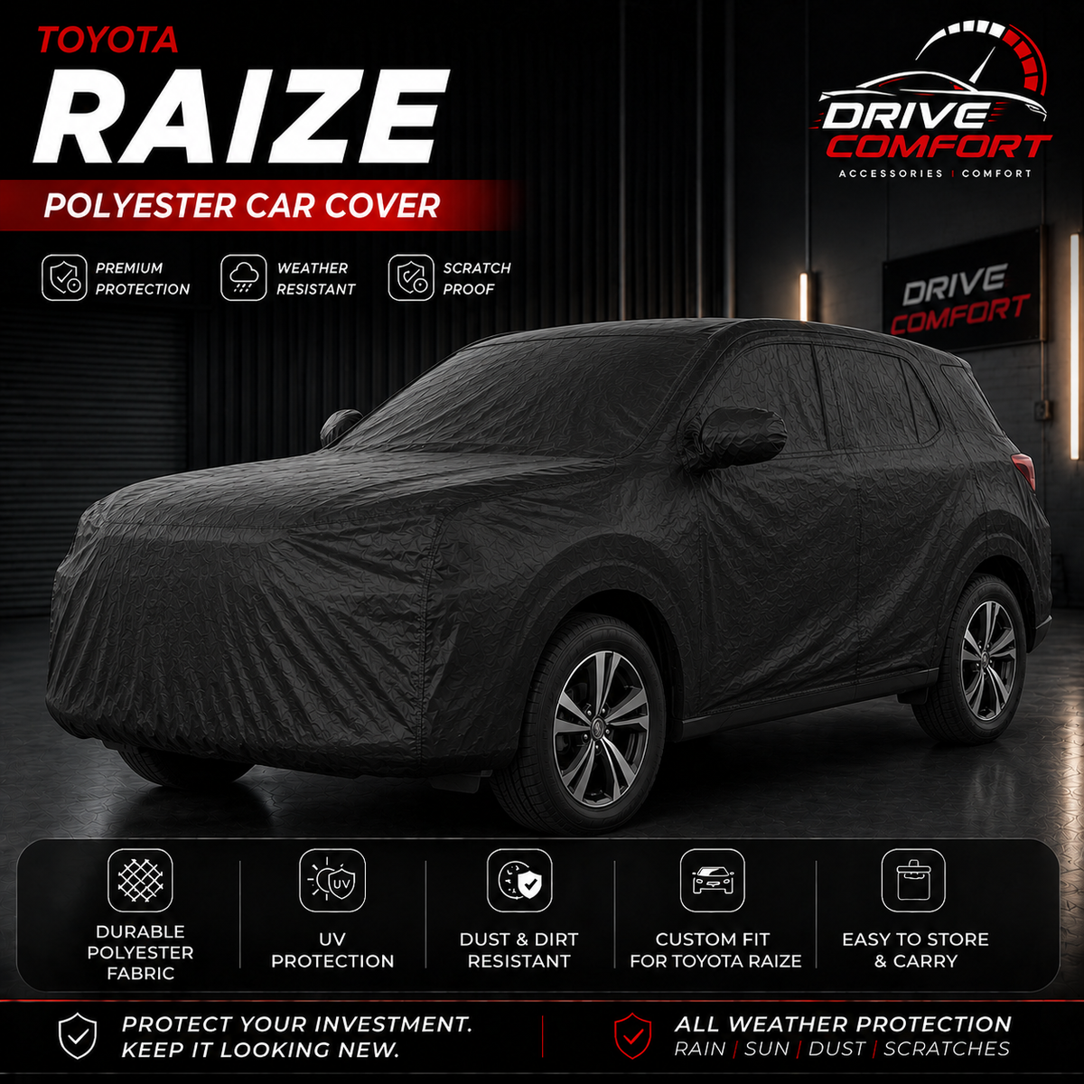 Toyota Raize polyester car top cover with all-weather protection